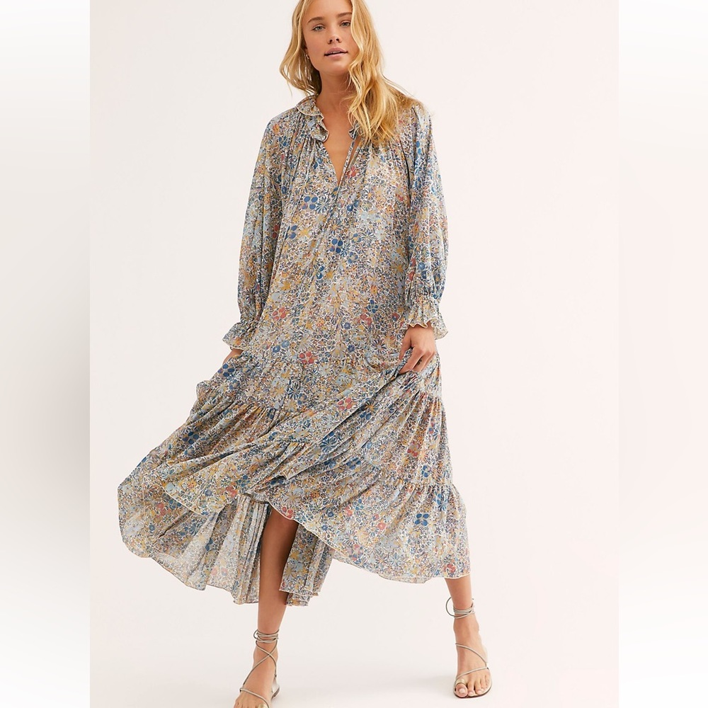 Free people, dress, feeling groovy, Maxi, blue/ ivory combo